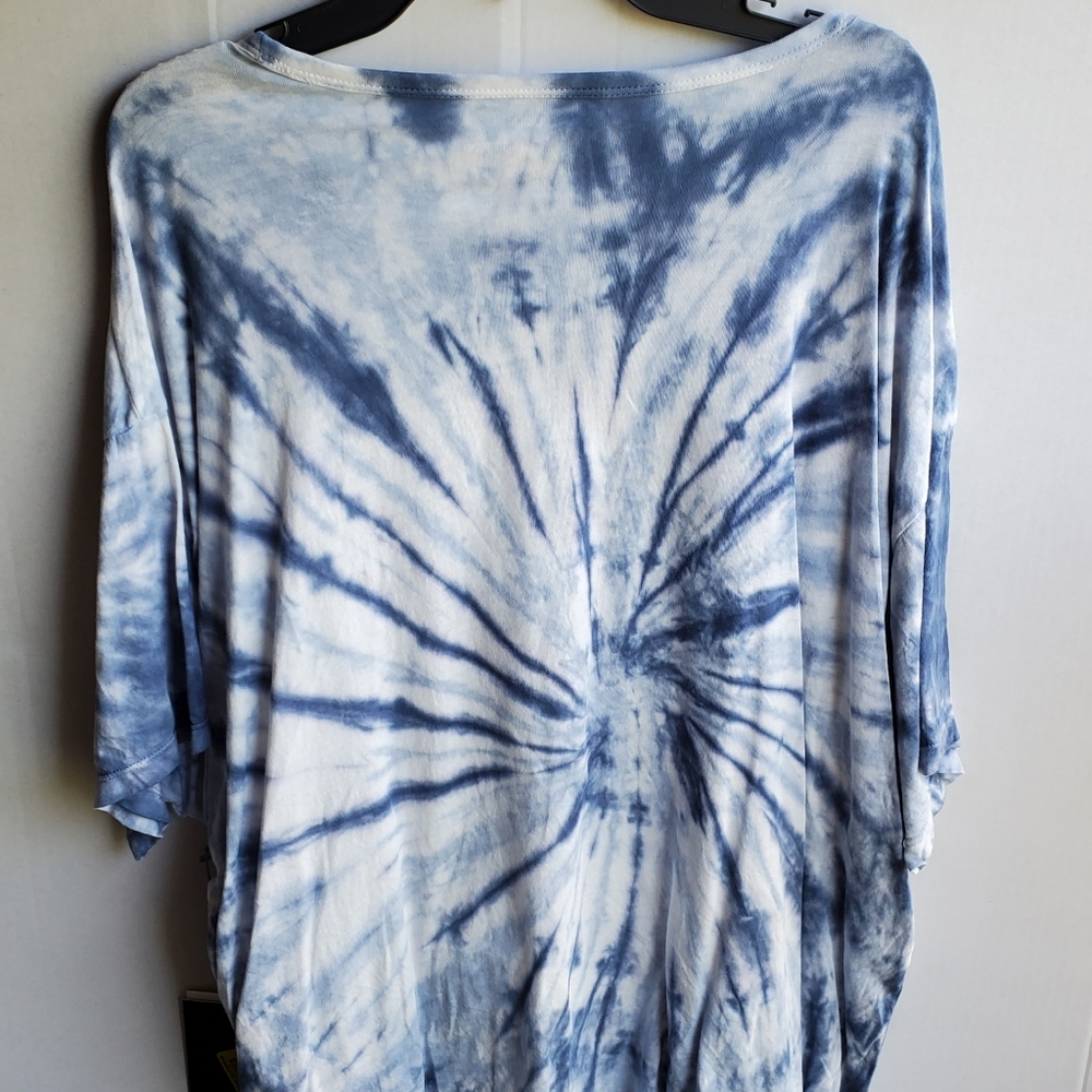 DKNY Tie Dye Denim Blue Top with Drawstring Hem - Picture 5 of 16